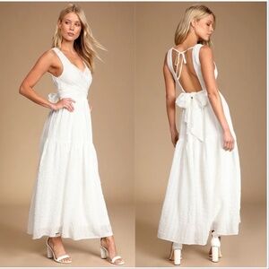 Lulus What a Trend White Tie-Back Tiered Midi Dress Small Bridal